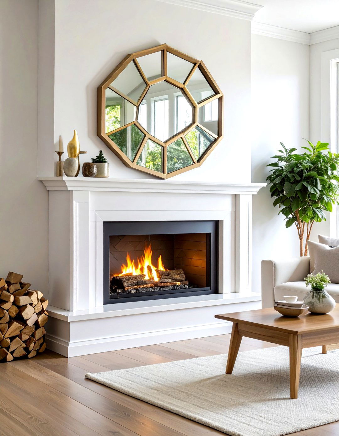 Modern Hexagonal Mirror Over Fireplace - 20 Mirror Over Fireplace Ideas