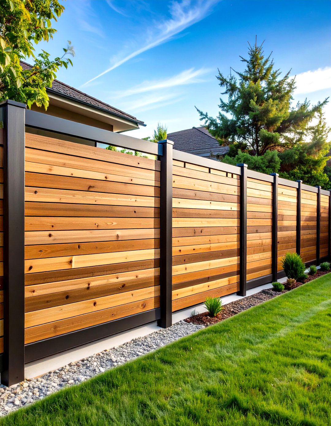 Modern Horizontal Slat Metal and Wood Fence - 20 Metal and Wood Fence