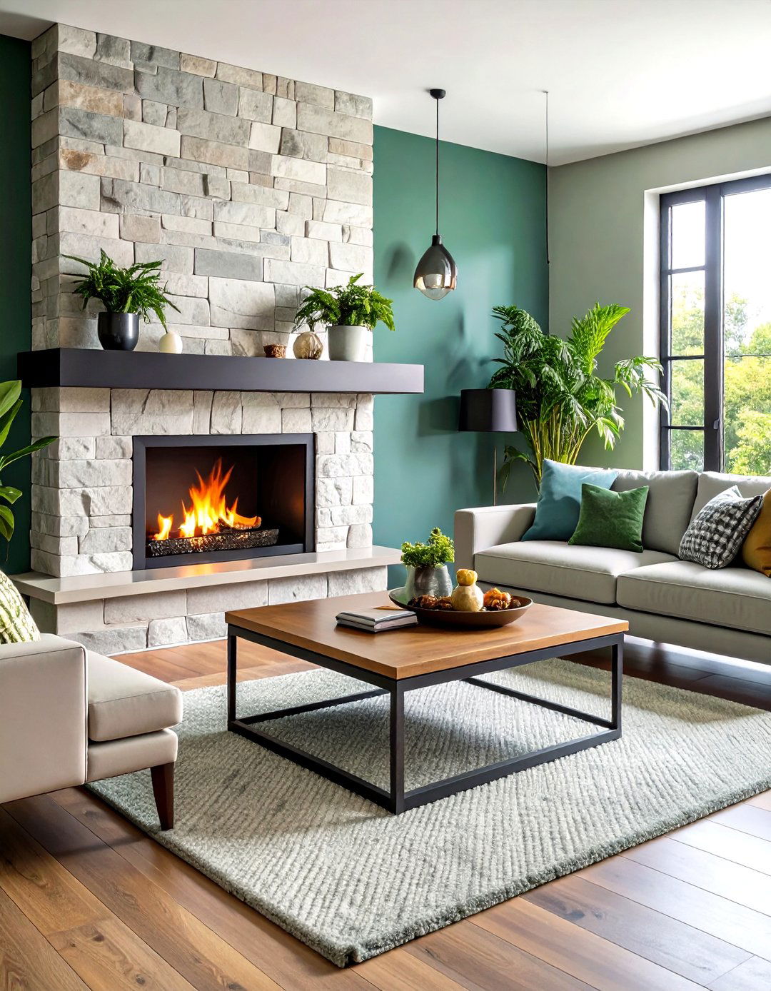 Modern Industrial Rustic Fireplace with Steel Accents - 20 Rustic Fireplaces