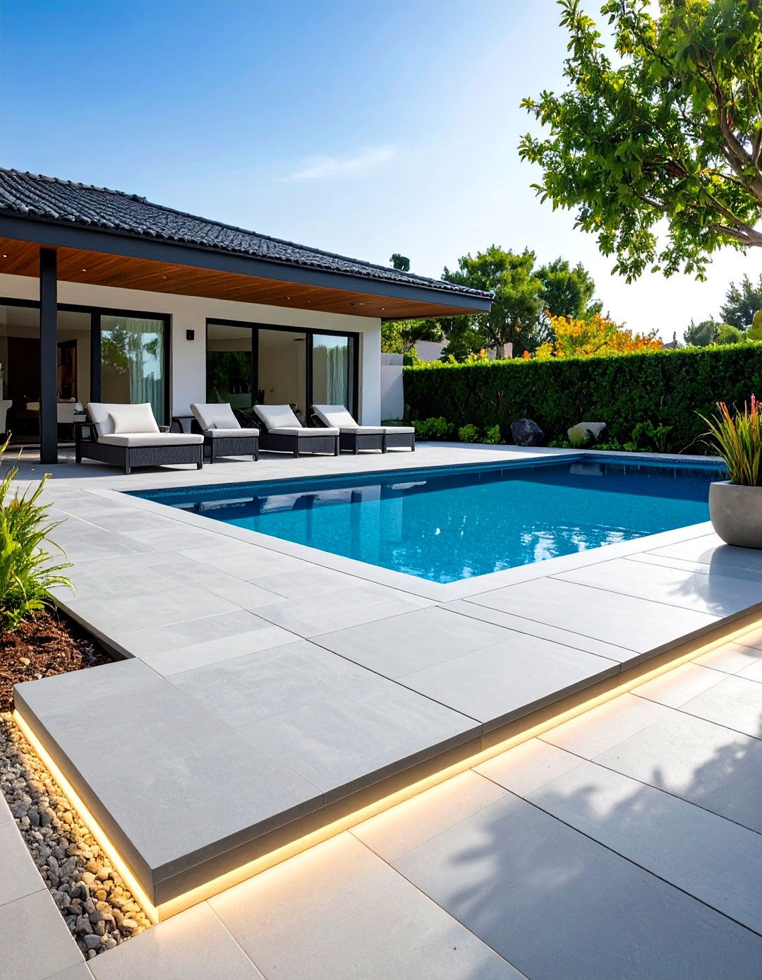 Modern Large Format Concrete Pavers Around Pool Concept - 20 Pavers Around Pool Ideas
