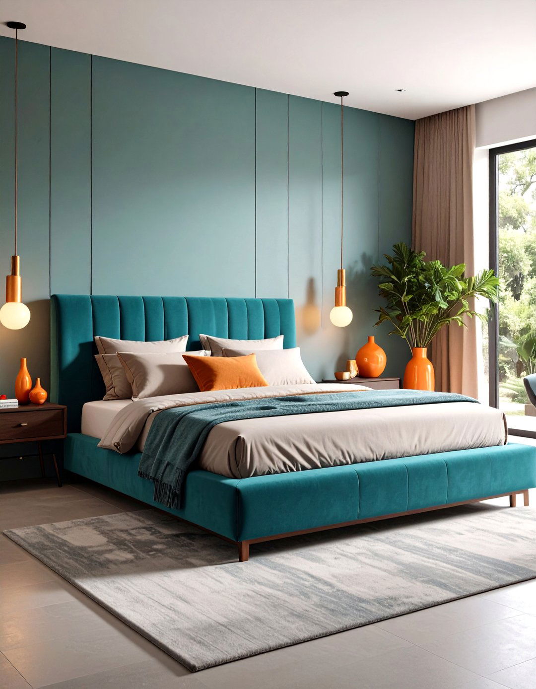 Modern Lighting Schemes in Teal and Orange - 20 Teal and Orange Bedroom Ideas