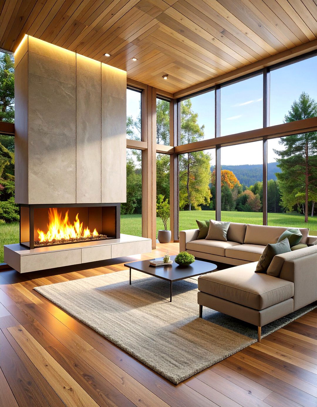 Modern Linear Cabin Fireplace Design - 20 Cabin Fireplace Ideas