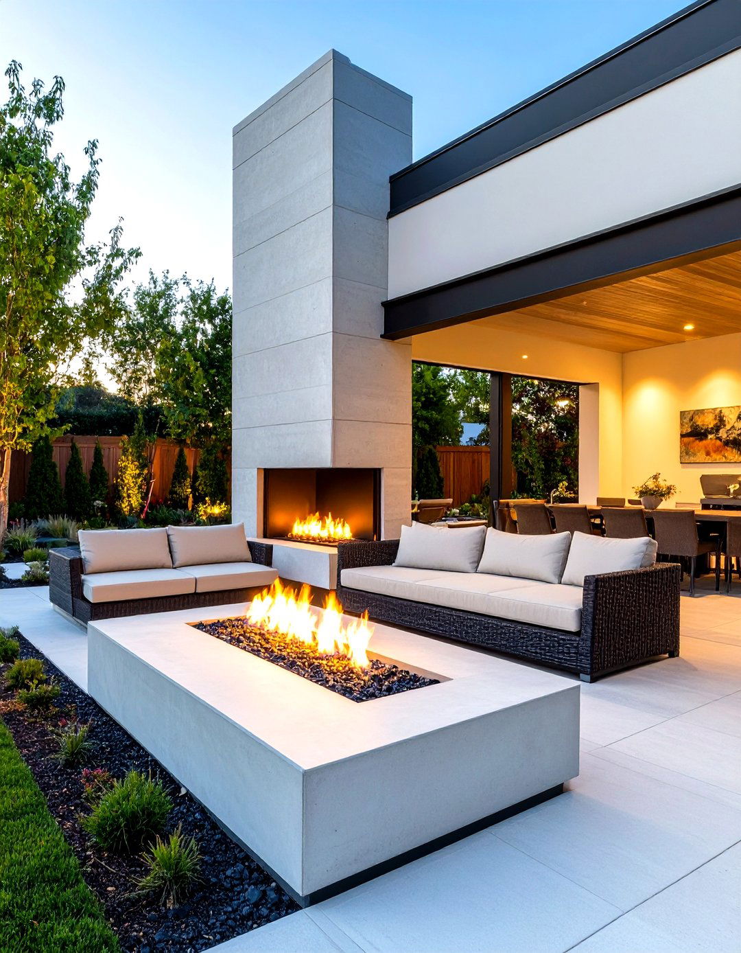 Modern Linear Gas Outdoor Corner Fireplace - 20 Outdoor Corner Fireplace Ideas