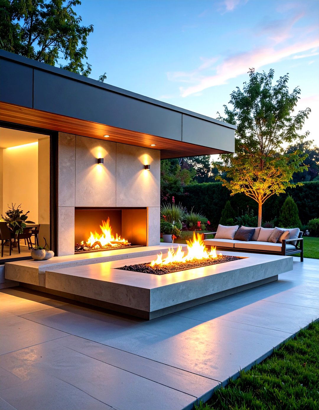 Modern Linear Porch Fireplace with Clean Contemporary Lines - 20 Porch Fireplace Ideas