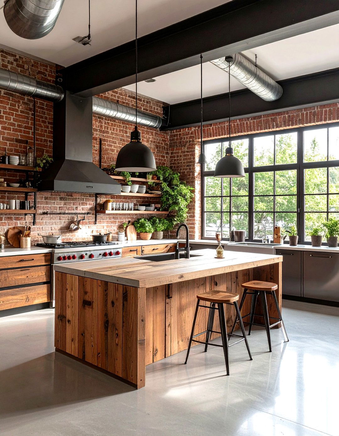 Modern Loft Kitchen with Exposed Architectural Elements - 20 Modern Kitchen Ideas