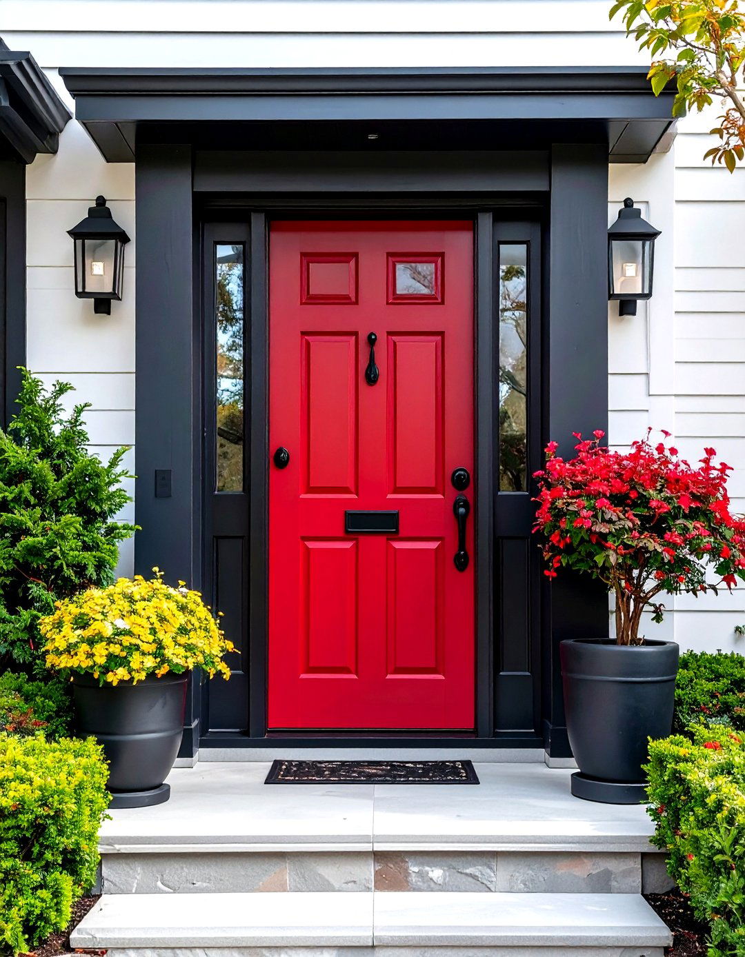 Modern Matte Oxblood Dark Red Front Door with Sleek Black Hardware - 20 Dark Red Front Door Ideas