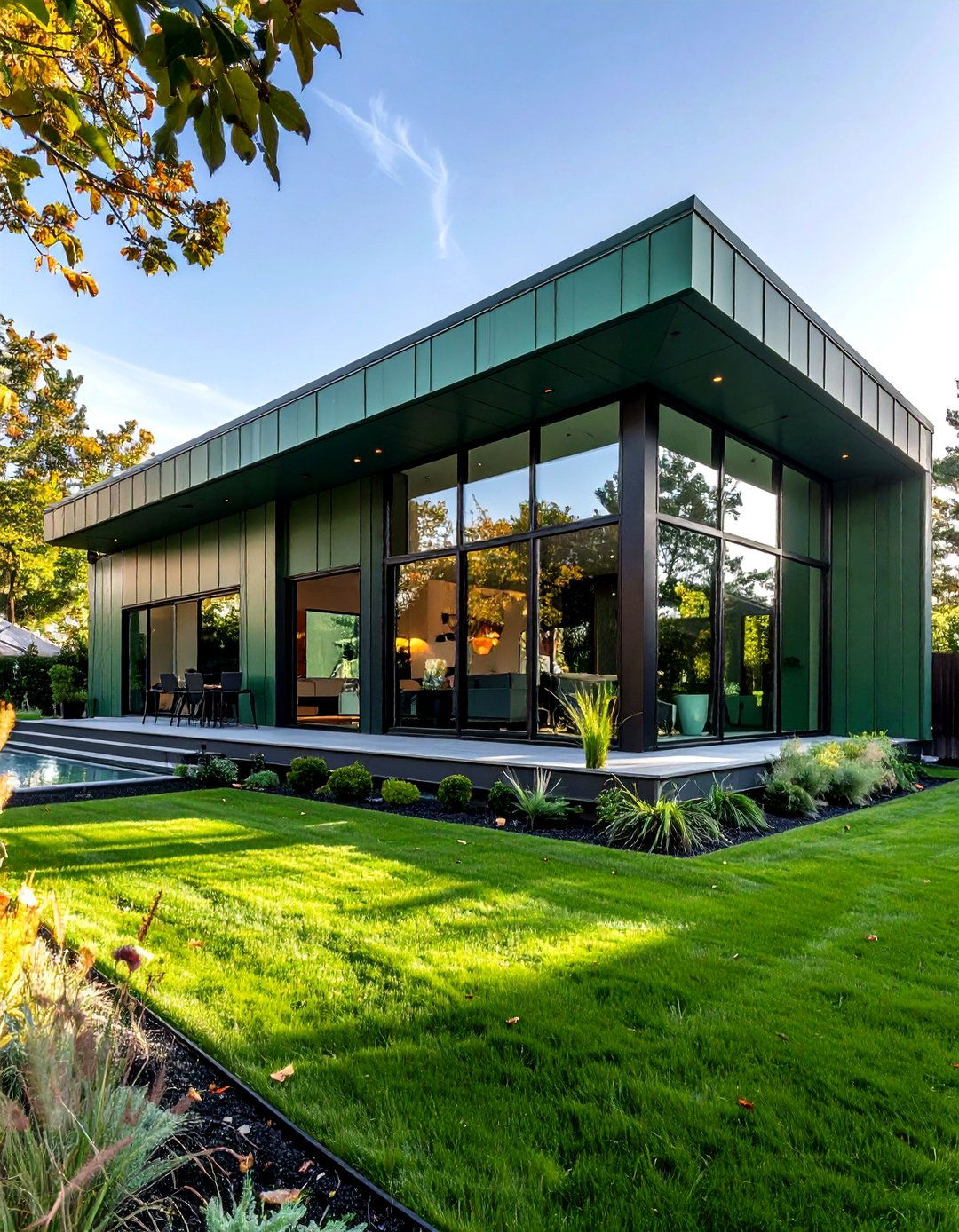 Modern Metal Panels in Sage Hue - 20 Sage Green House Exterior Ideas