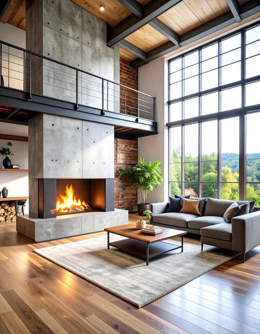 Modern Metal and Concrete Fireplace - 20 Two-story Fireplace Ideas