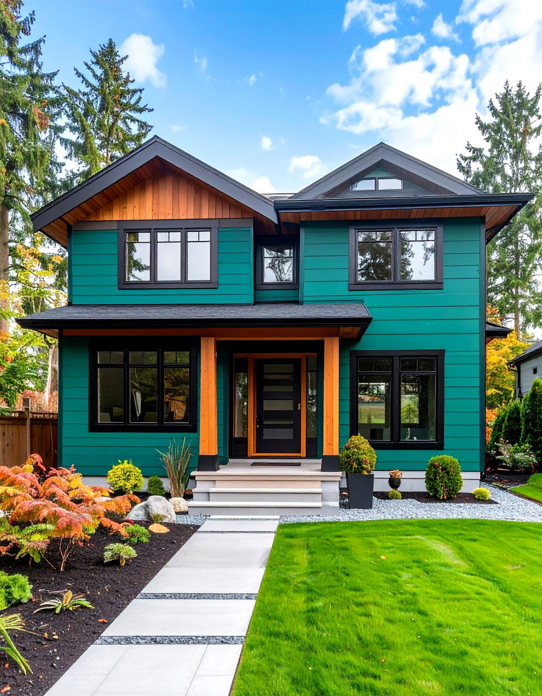 Modern Minimalism on Flat Front Forms - 20 Forest Green House With Black Trim