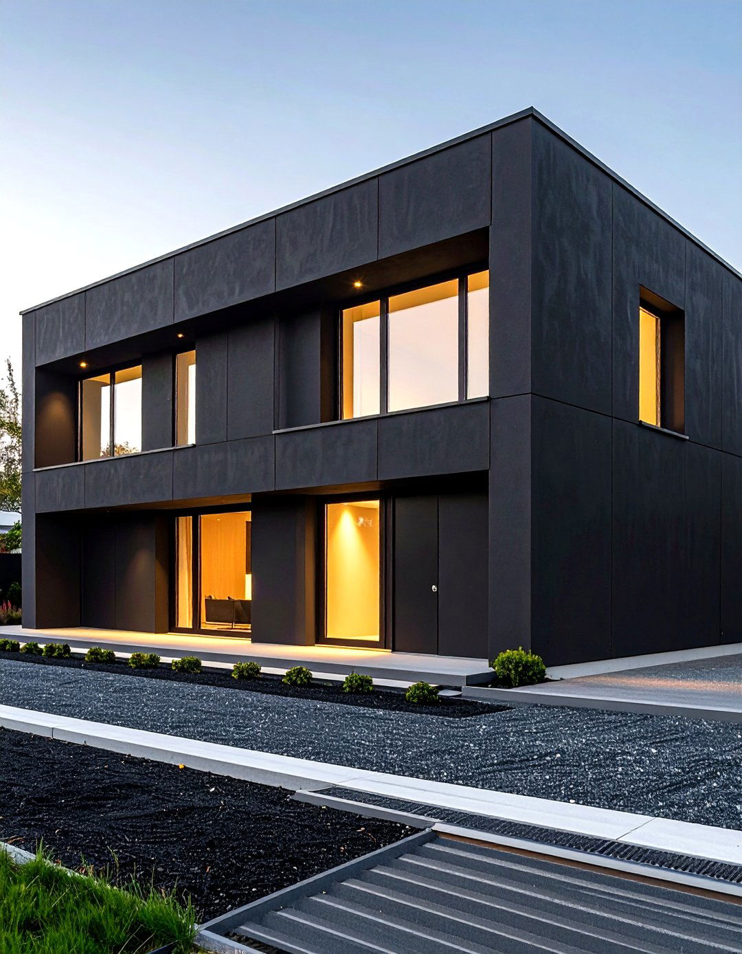 Modern Minimalist Black Stucco Geometry - 20 Black Stucco House Ideas
