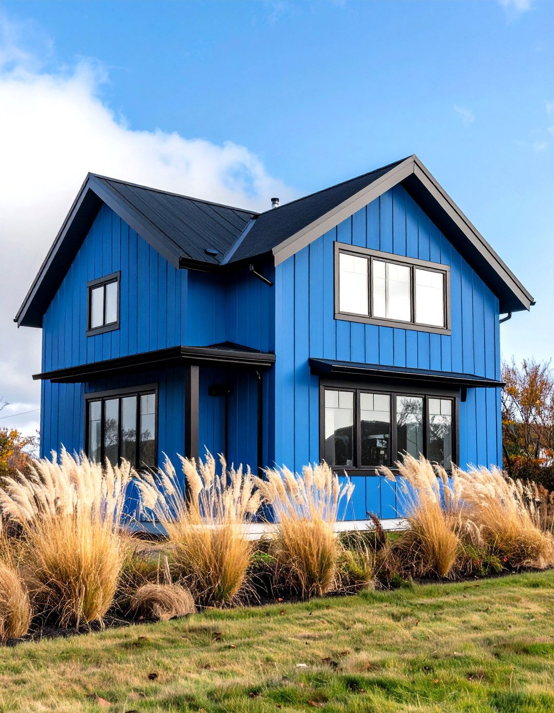 Modern Minimalist Blue House Statement - 20 Blue House With Black Trim Ideas