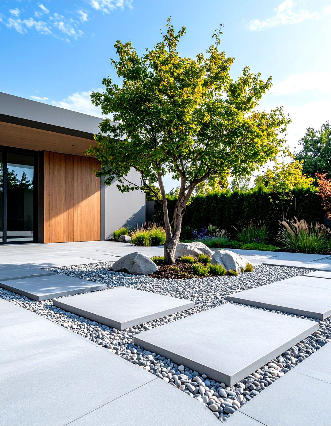 Modern Minimalist Concrete Front Yard Patio - 20 Front Yard Patio Ideas