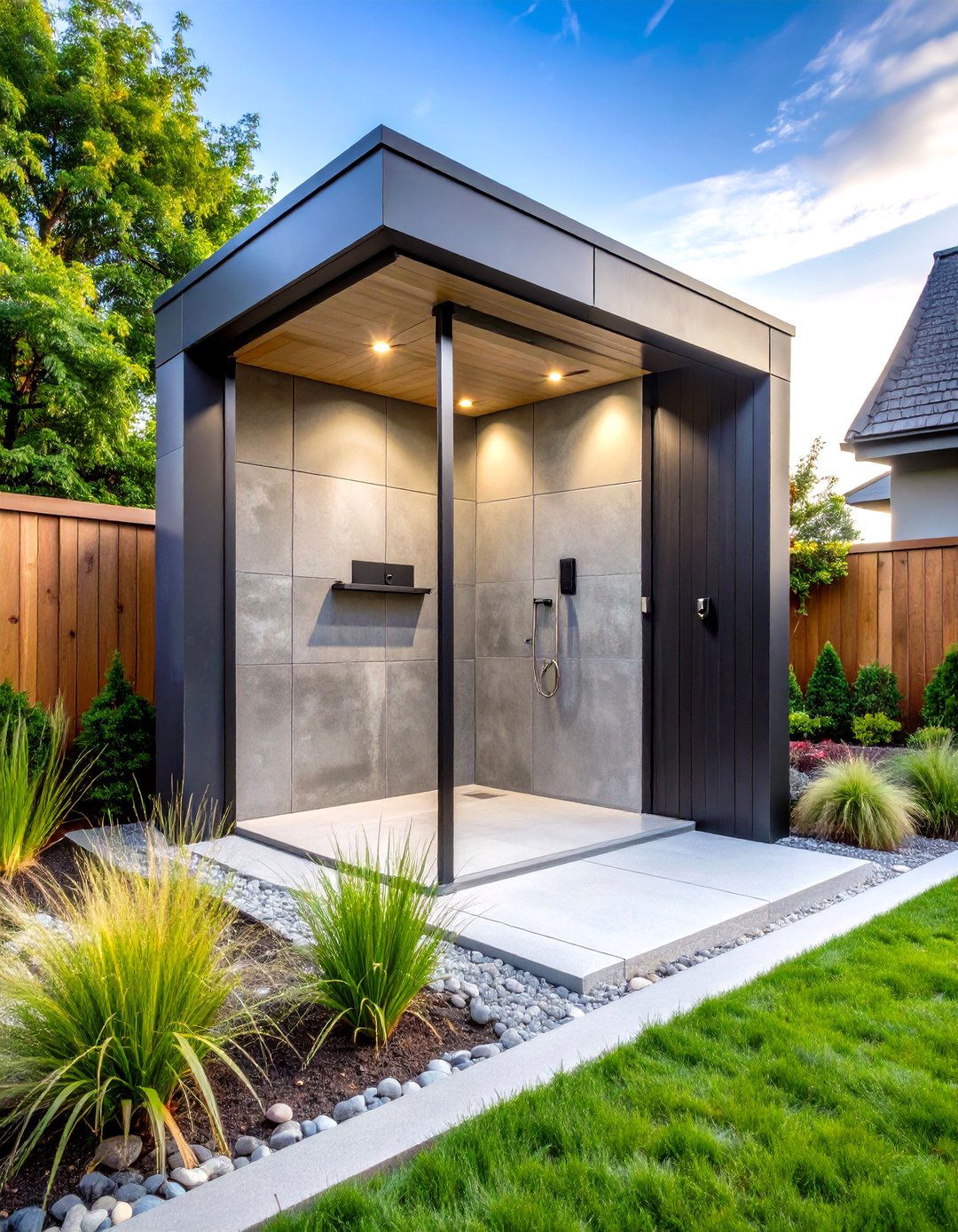 Modern Minimalist Concrete Outdoor Shower - 20 Outdoor Shower Ideas