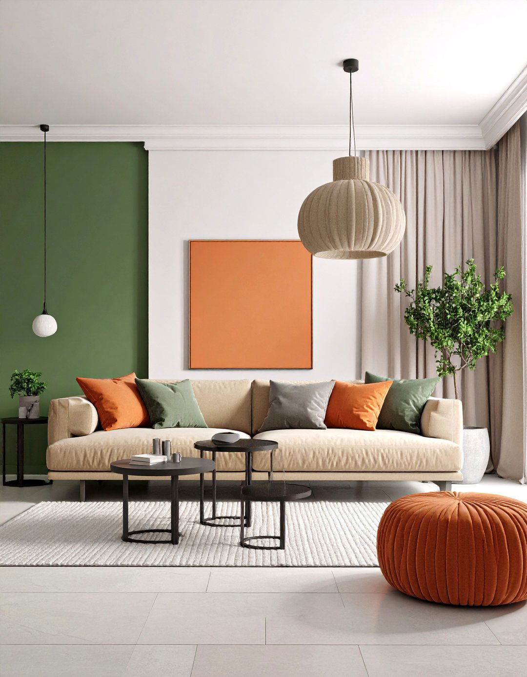 Modern Minimalist Green and Orange Living Room in Two Tone Blocks - 20 Green and Orange Living Room Ideas