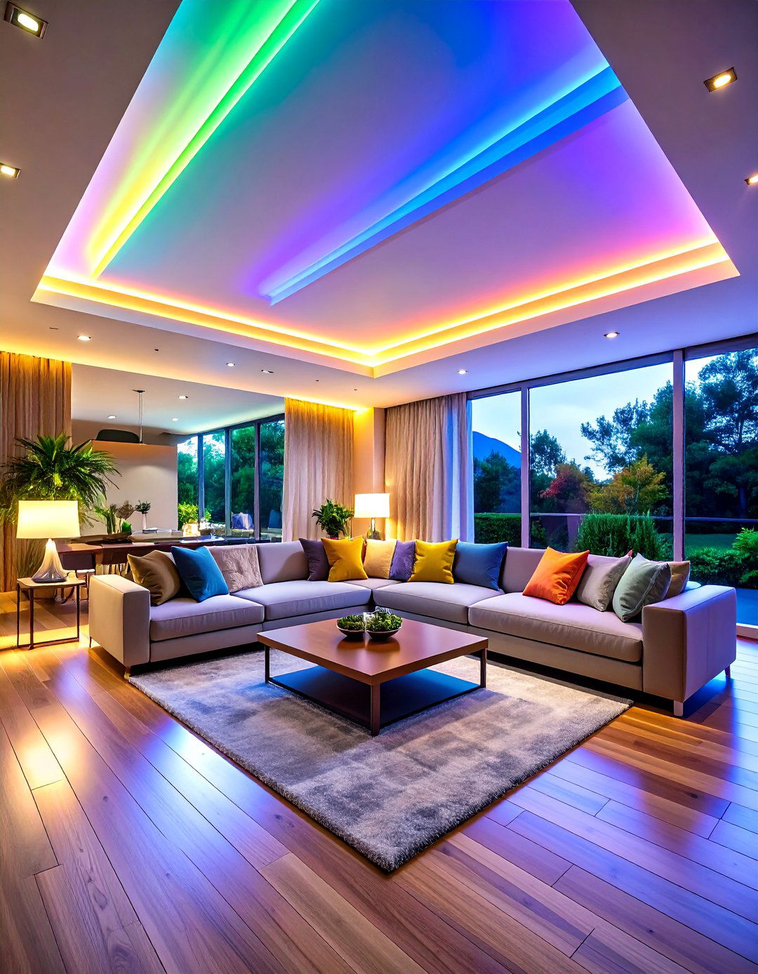 Modern Minimalist Living Room Ceiling Lighting with Hidden LED Strips - 20 Living Room Ceiling Lighting Ideas