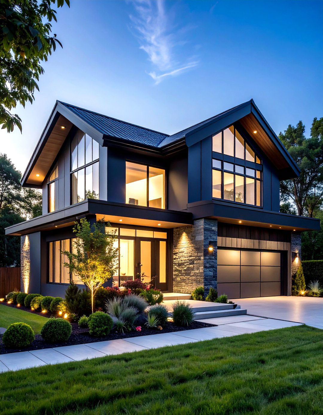 Modern Minimalist Navy and Matte Black Accents - 20 Dark Blue House With Black Trim