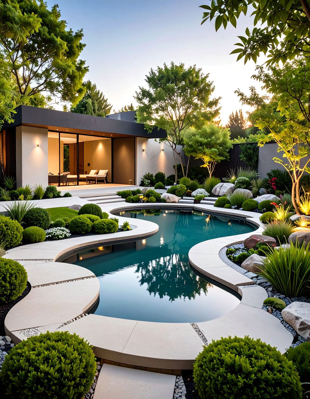 Modern Minimalist Pond Landscaping with Essential Elements - 20 Pond Landscaping Ideas