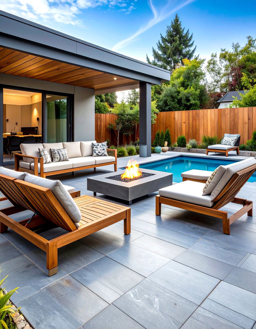 Modern Minimalist Pool Patio with Porcelain Pavers - 20 Pool Patio Ideas