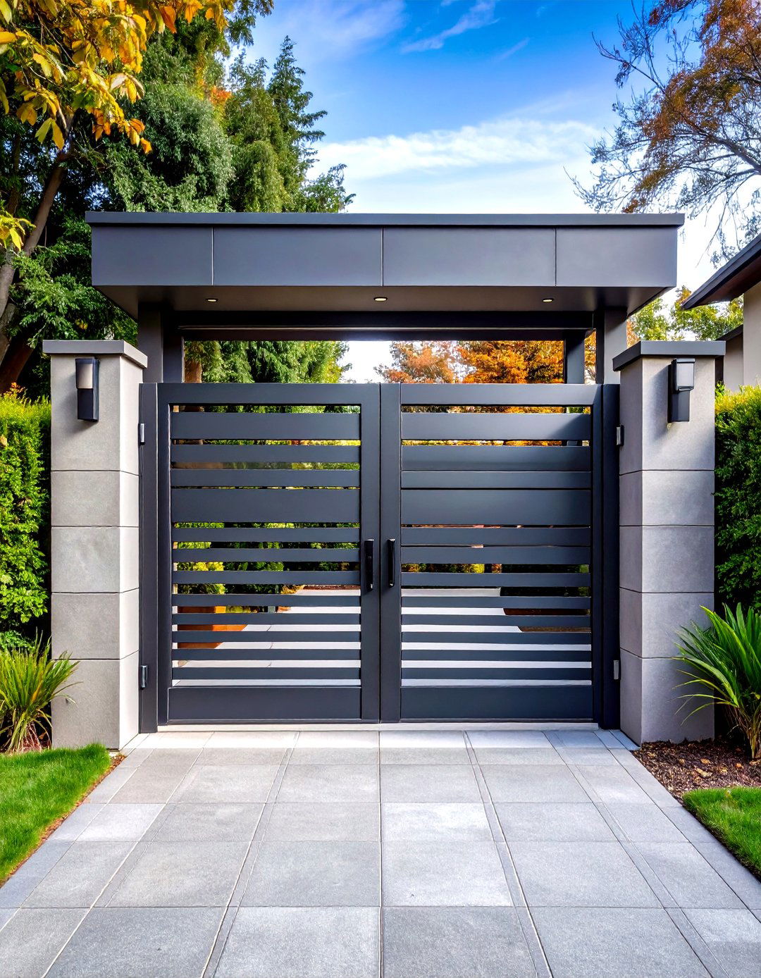 Modern Minimalist Steel Metal Garden Gate Design - 20 Metal Garden Gate Ideas