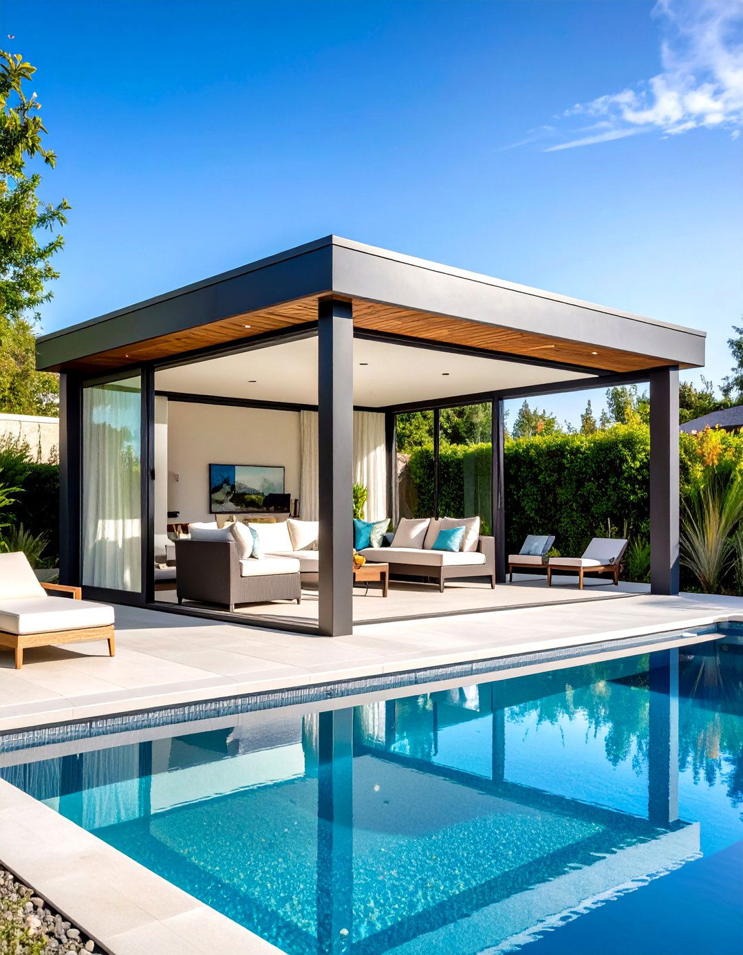Modern Minimalist Steel and Glass Pool Gazebo - 20 Pool Gazebo Ideas