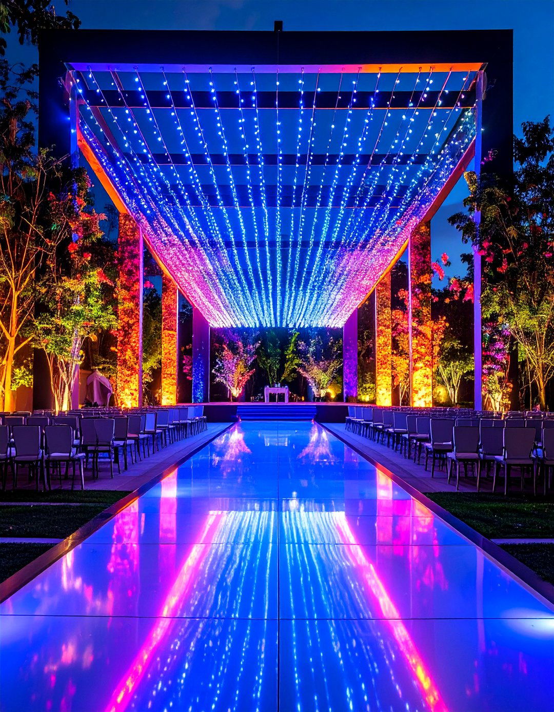 Modern Minimalist Wedding Entrance with Geometric Lighting Display - 20 Wedding Entrance Ideas