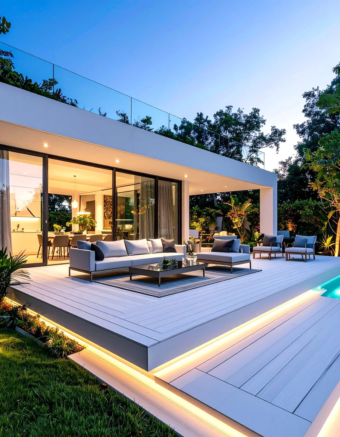 Modern Minimalist White Deck with Sleek Glass Railings - 20 White Deck Ideas