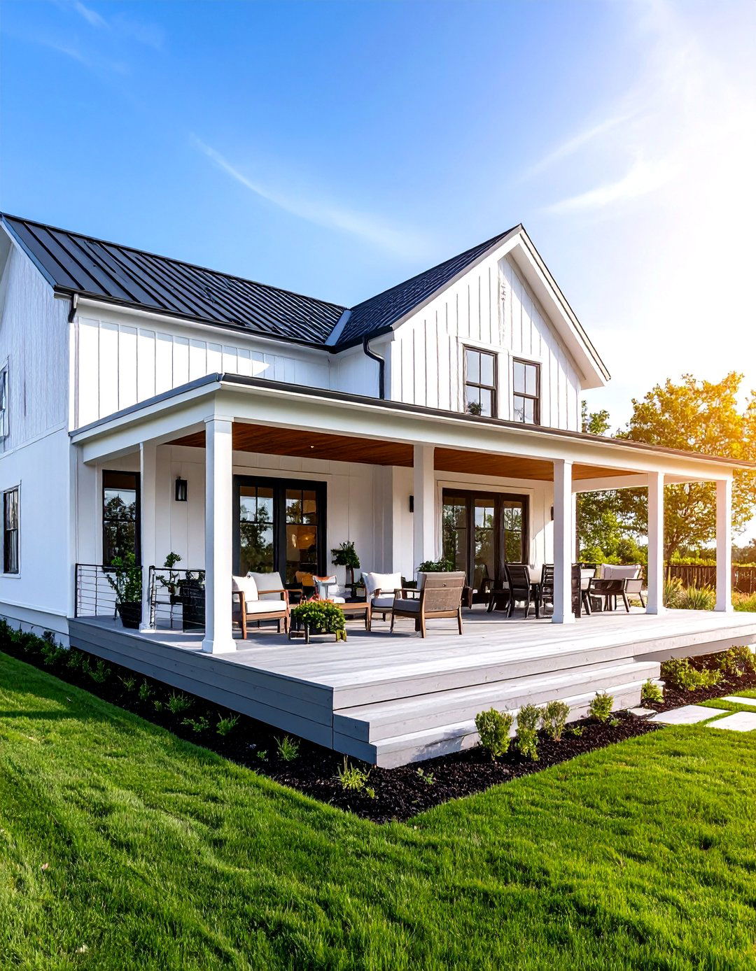 Modern Minimalist White Farmhouse With Wrap around Porch - 20 White Farmhouse With Wrap-around Porch Ideas