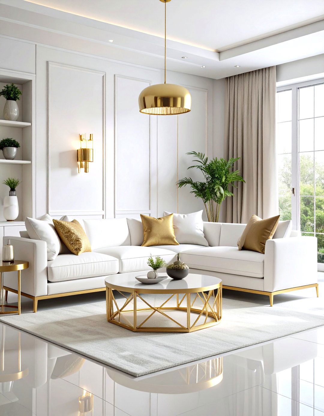 Modern Minimalist White and Gold Living Room - 20 White and Gold Living Room Ideas