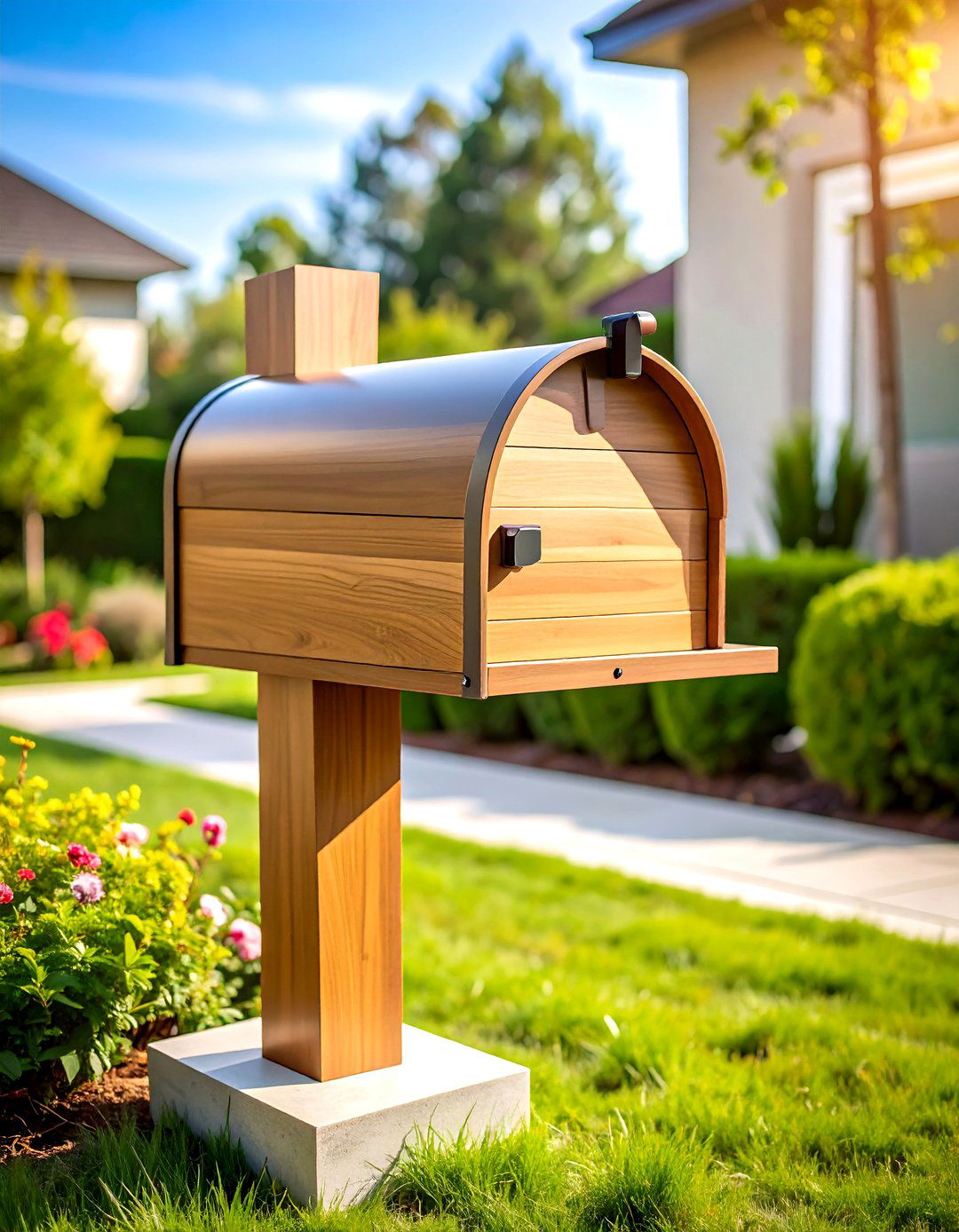 Modern Minimalist Wood Mailbox Post - 20 Mailbox Post Ideas