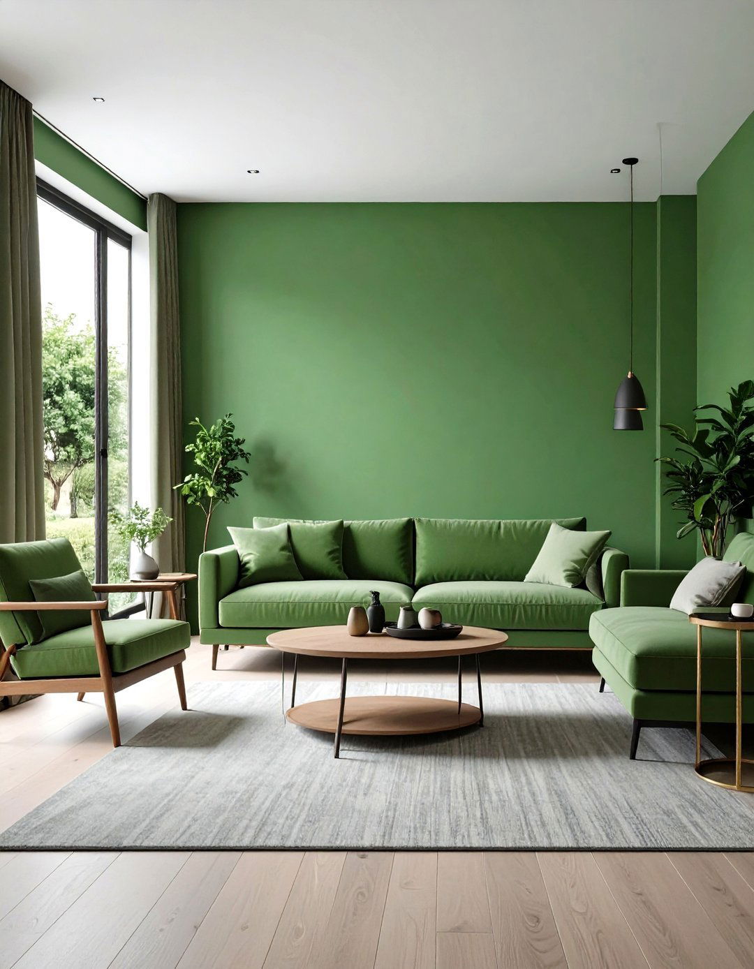 Modern Monochrome Sage Green Scheme - 20 Sage Green Living Room Ideas