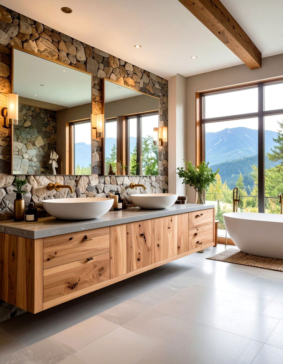 Modern Natural Stone and Wood Bathroom Sanctuary - 20 Modern Bathroom Decor Ideas