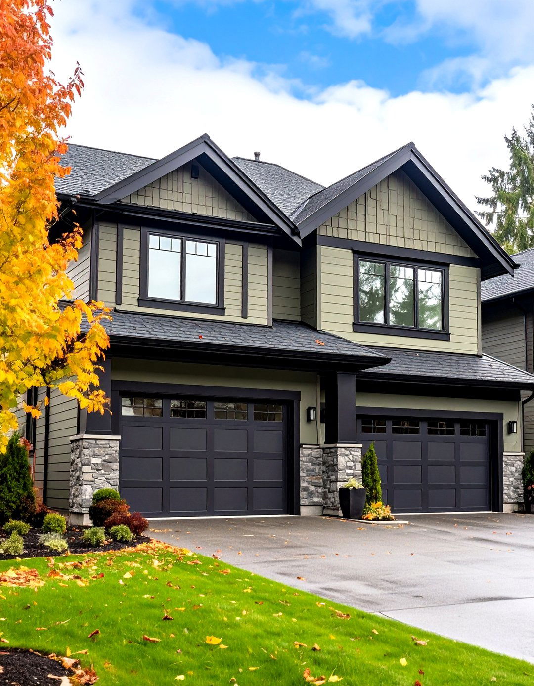 Modern Olive Green House Exterior with Black Trim Accents - 20 Olive Green House Exterior Ideas