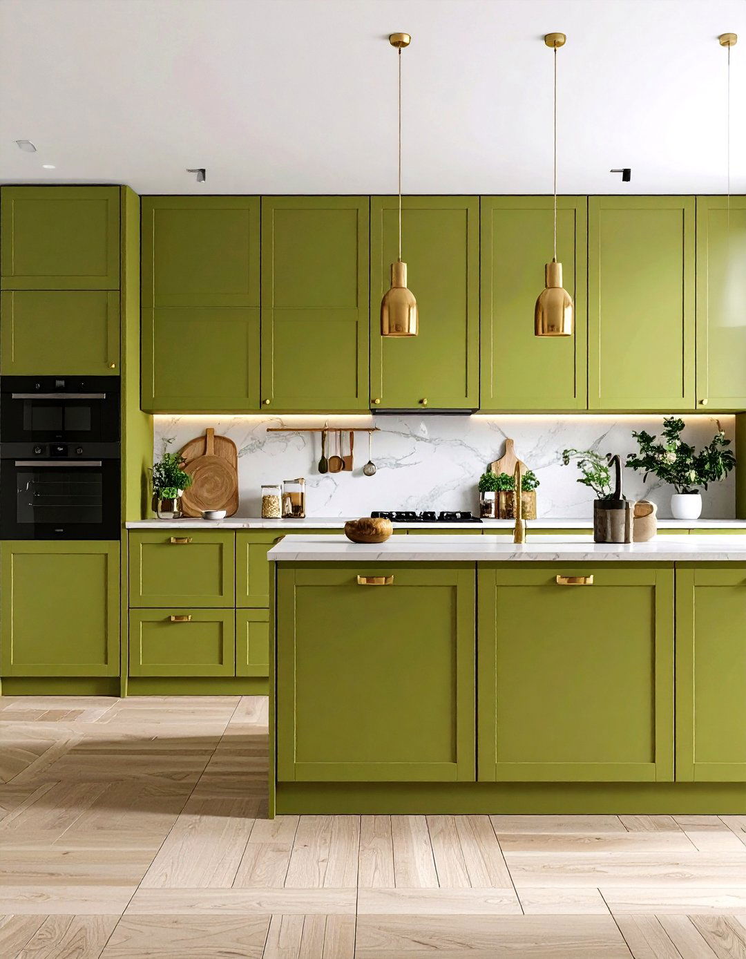 Modern Olive Green Kitchen with Flat Panel Cabinets - 20 Olive Green Kitchens