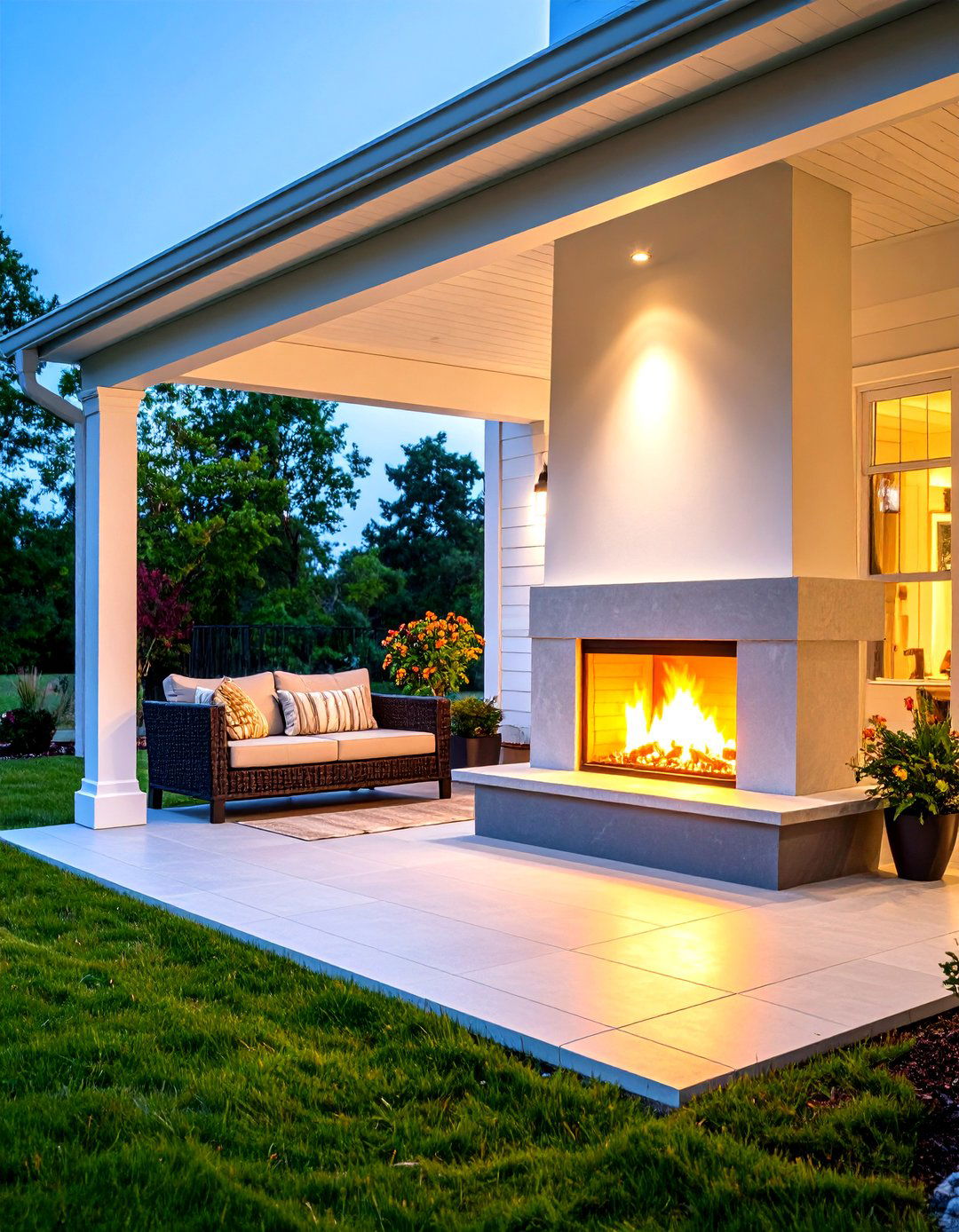 Modern Porch Fireplace with Smart Technology Features - 20 Porch Fireplace Ideas