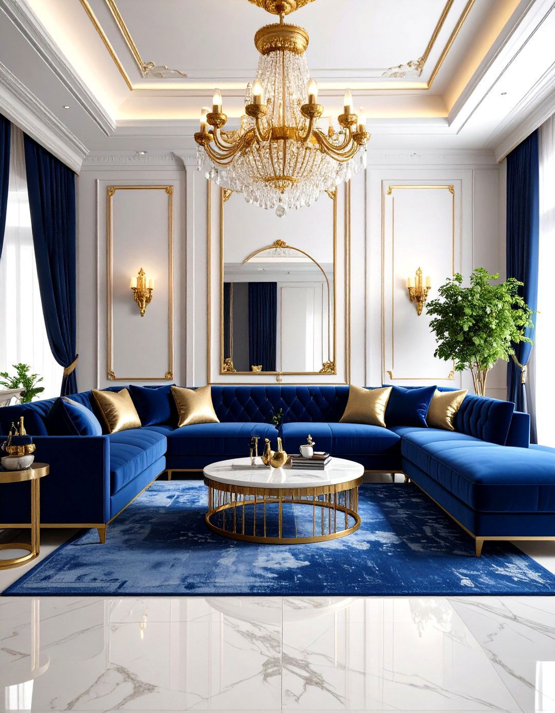 Modern Royal Living Room with Navy and Gold Glamour - 20 Royal Living Room Design Ideas