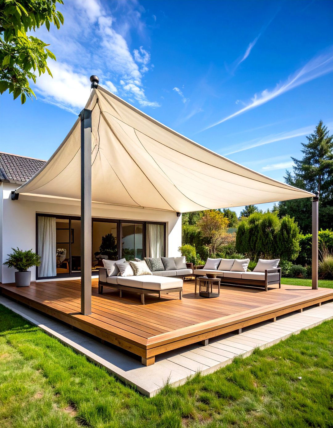 Modern Shade Sail Covered Deck - 20 Covered Deck Ideas