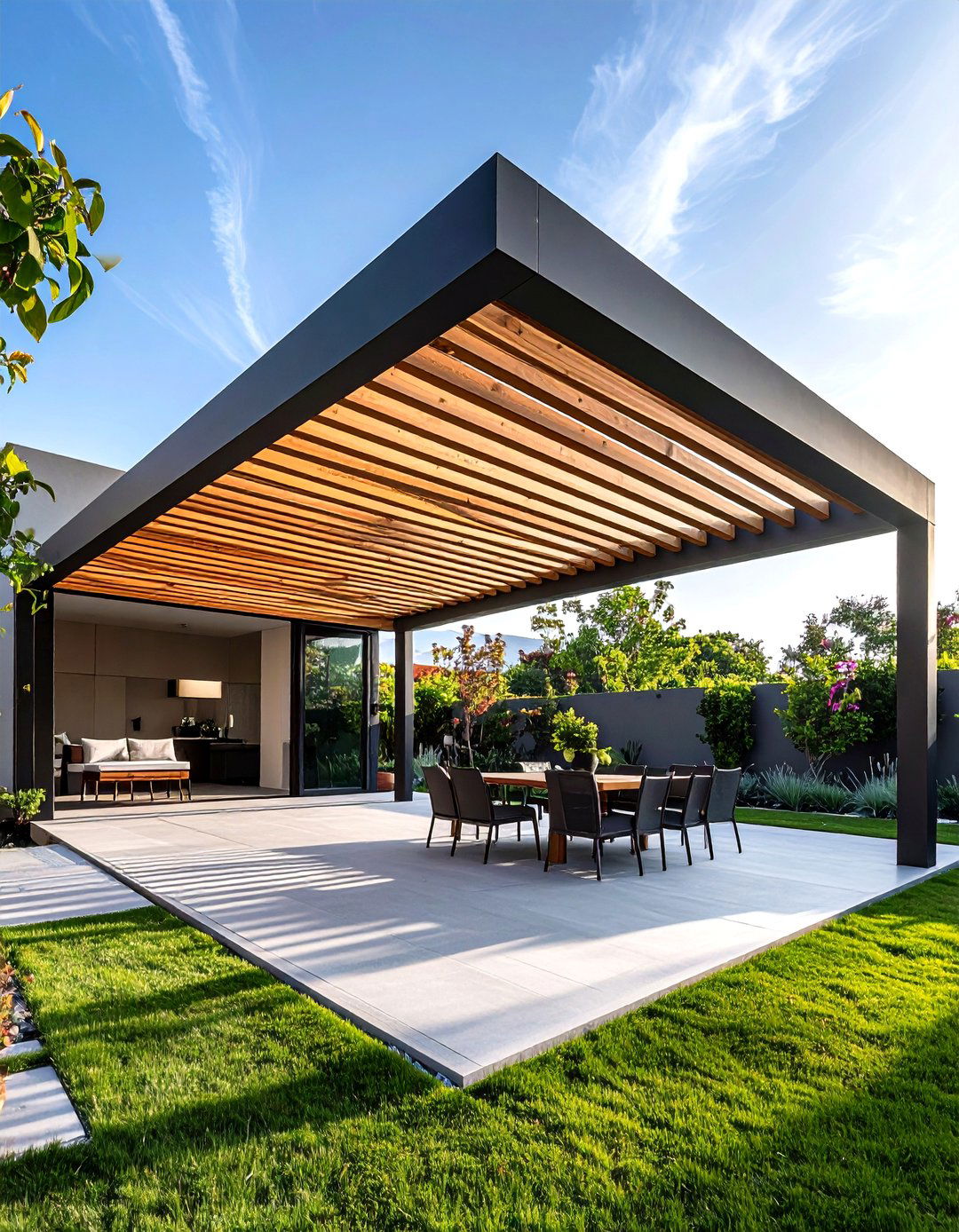 Modern Slatted Pergola - 20 Small Patio Pergola Ideas