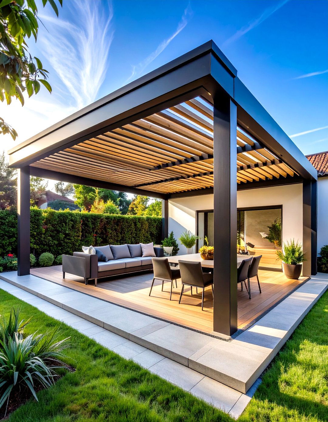 Modern Smart Patio Pergola with Automated Louvers - 20 Patio Pergola Ideas
