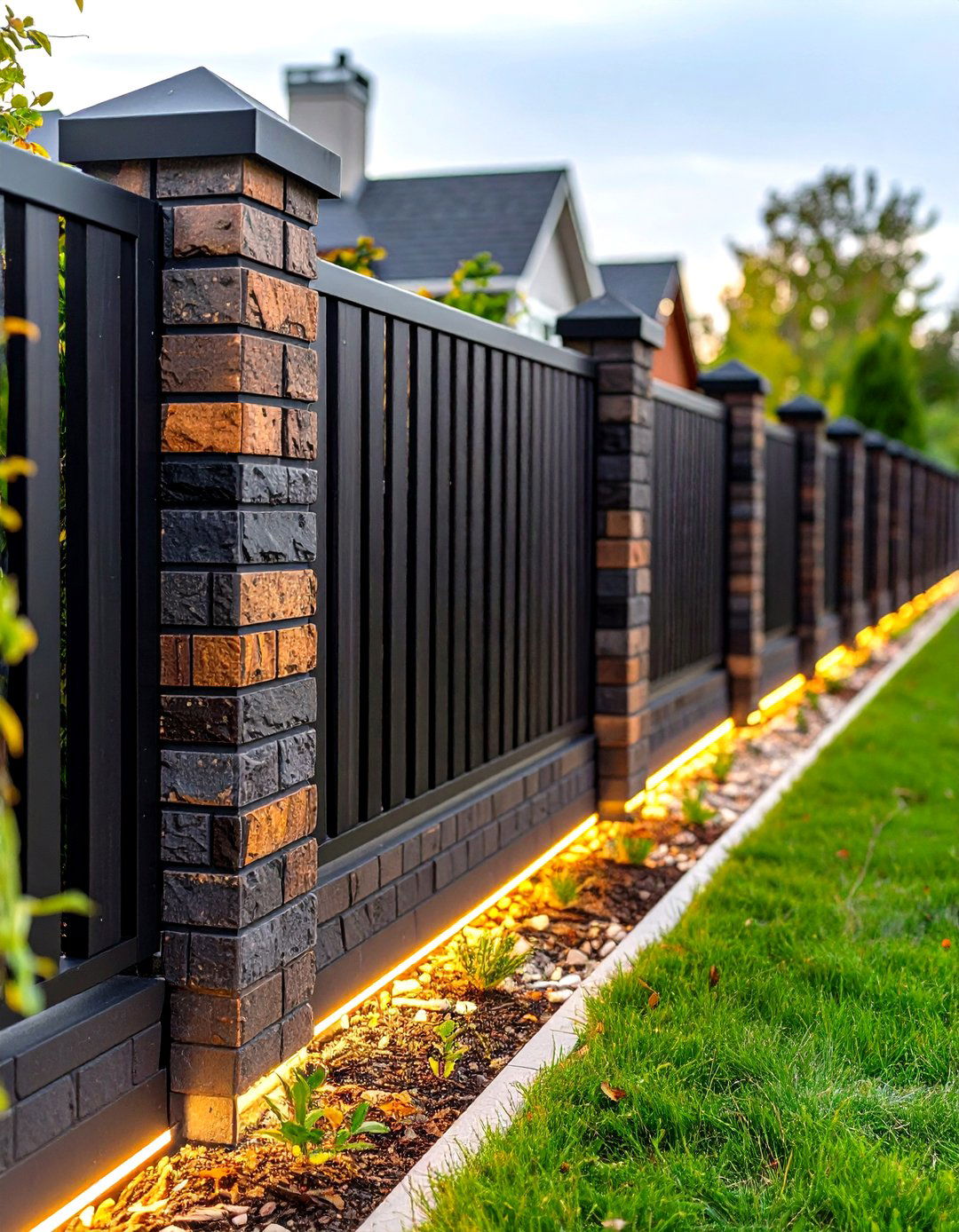 Modern Stack Bond Brick Fence - 20 Front Yard Brick Fence Ideas