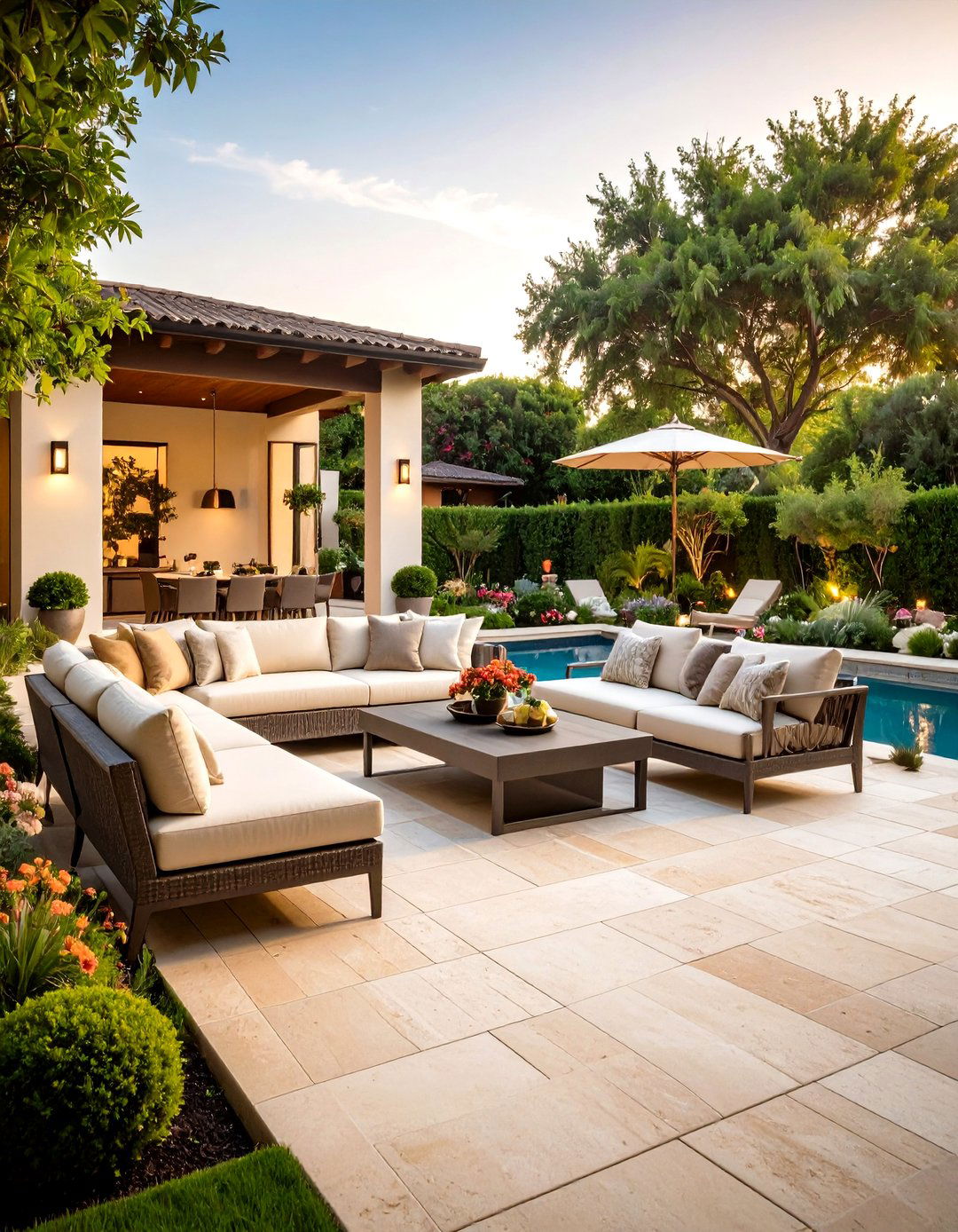 Modern Travertine Pool Deck with Natural Stone Elegance - 20 Pool Deck Ideas