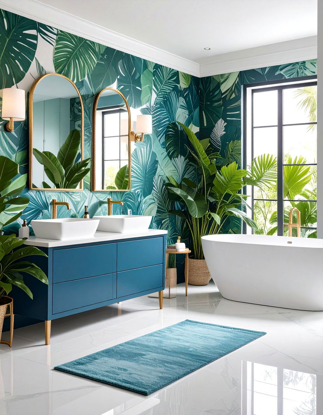 Modern Tropical Leaf Powder Room Wallpaper - 20 Powder Room Wallpaper Ideas