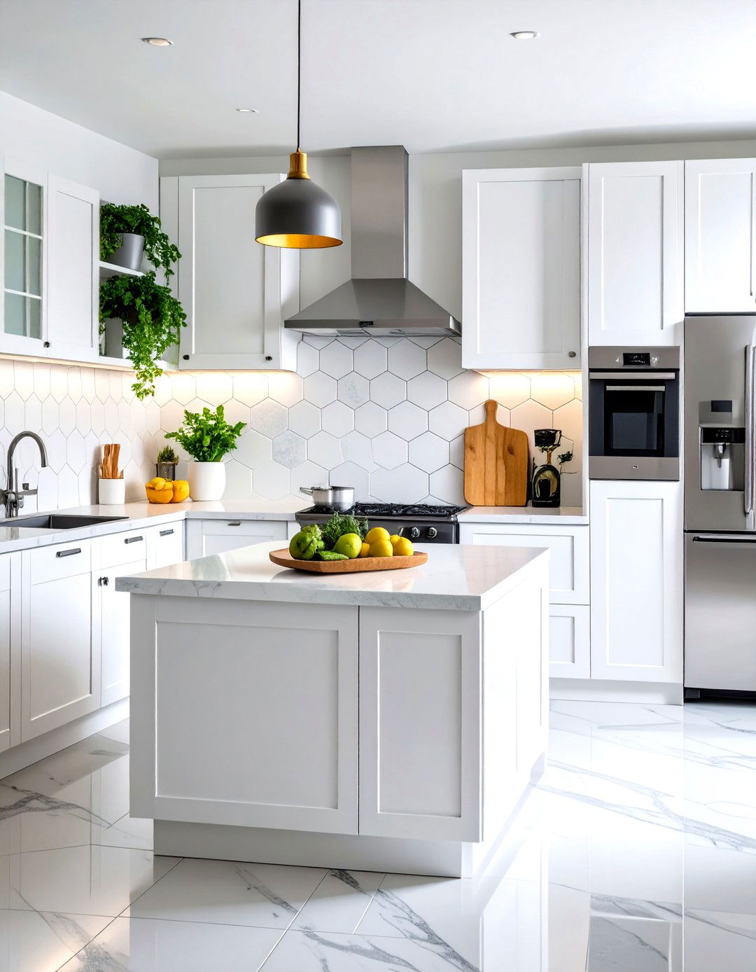 Modern White Cabinet Kitchen Backsplash Hexagonal Tiles - 20 White Cabinet Kitchen Backsplash Ideas