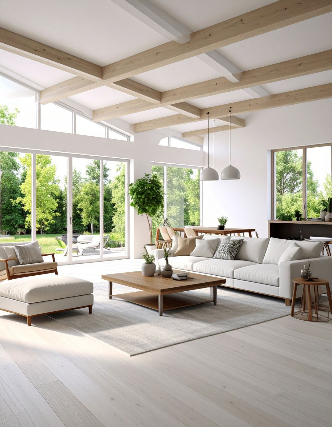 Modern White Exposed Beam Living Room - 20 Exposed Beam Living Room Ideas