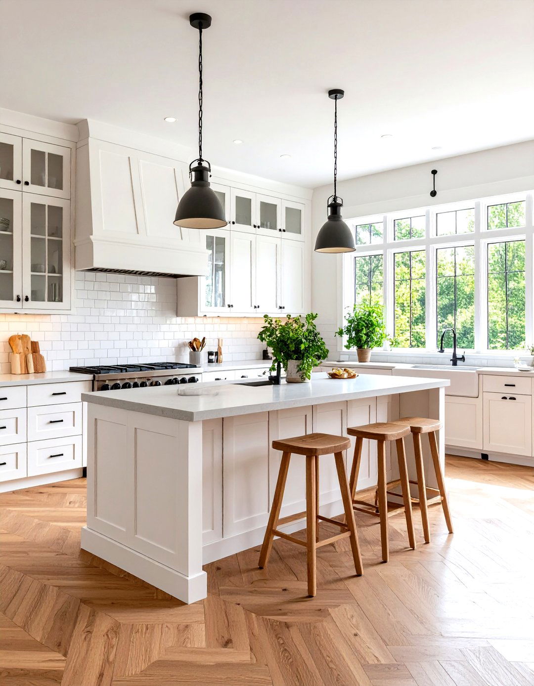 Modern White Farmhouse Kitchen with Concrete Countertops - 20 White Farmhouse Kitchen Ideas