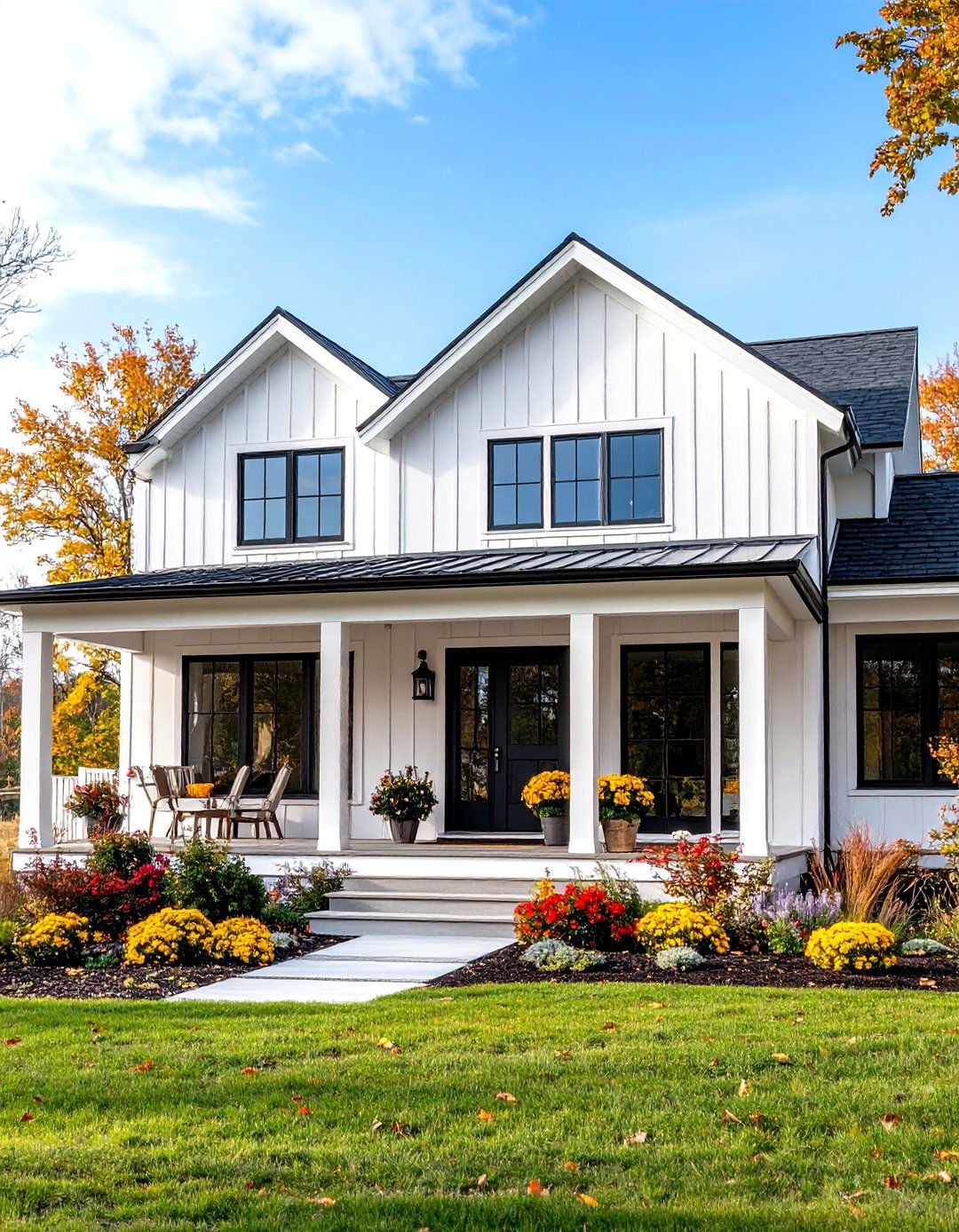 Modern White House Farmhouse with Black Dutch Door - 20 White House Ideas With Black Doors
