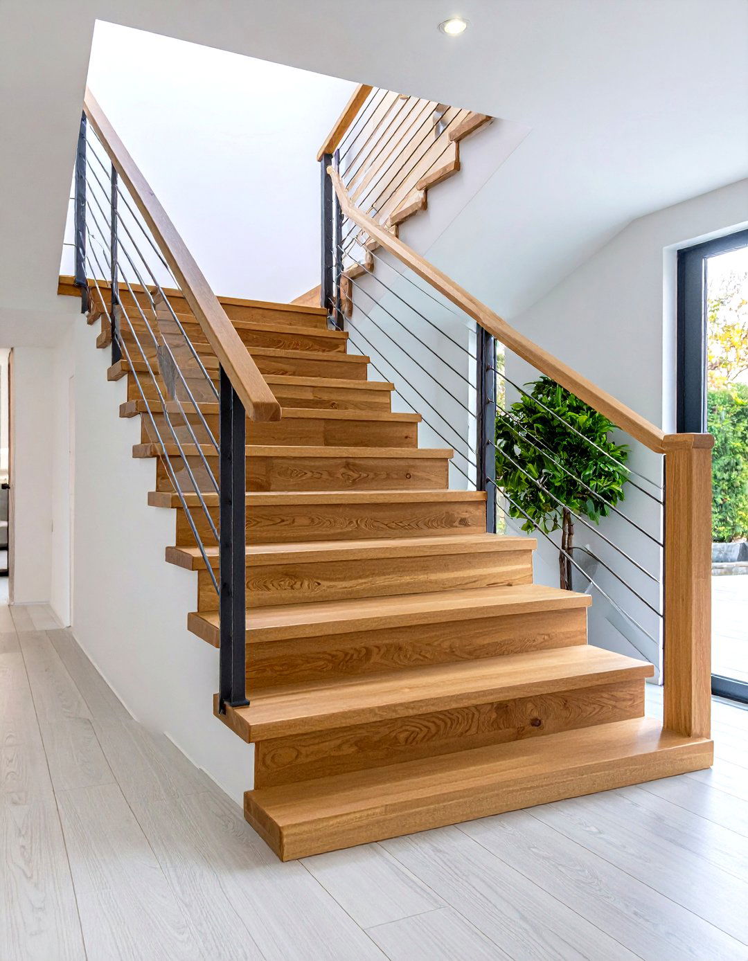 Modern Wood Stair Railing with Horizontal Slats - 20 Wood Stair Railing Ideas