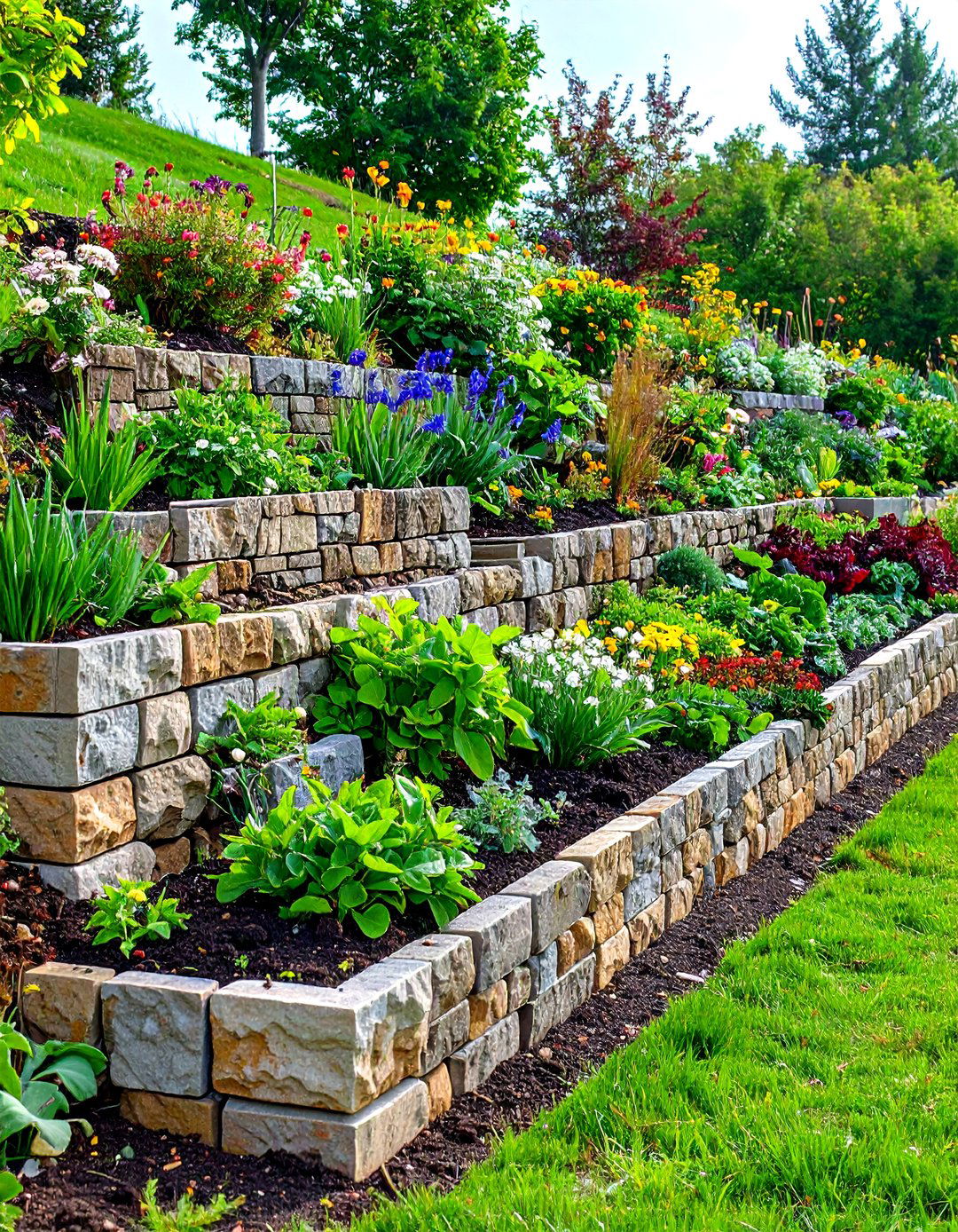 Modular Block Retaining Wall Garden - 20 Retaining Wall Ideas for Sloped Backyard