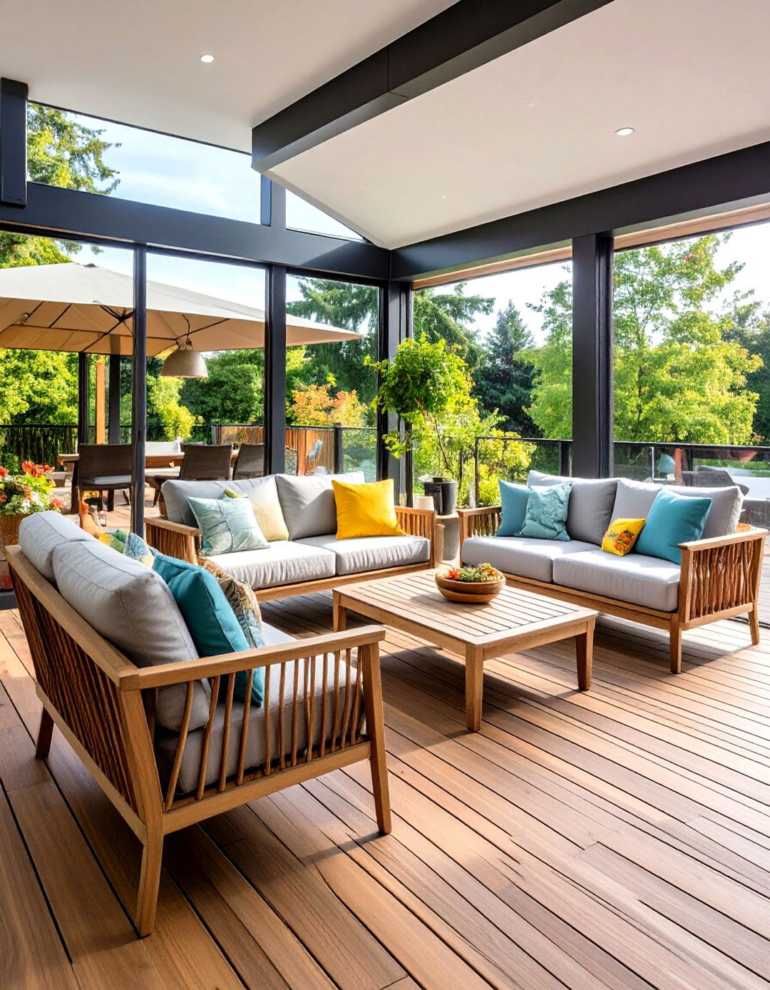 Modular Furniture Cohesion from Sunroom to Deck - 20 Sunroom and Deck Combo Ideas