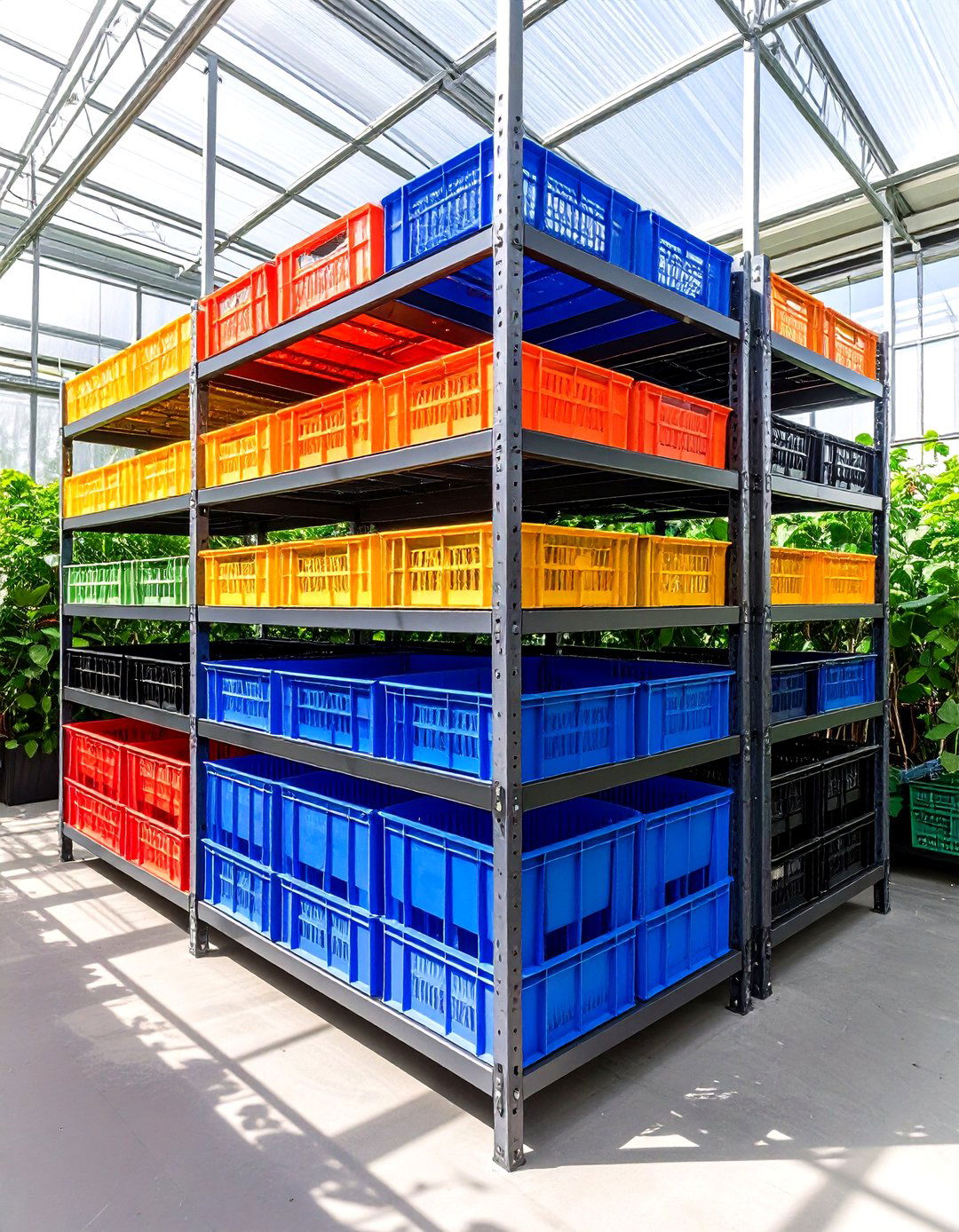Modular Plastic Grid Greenhouse Shelving for Quick Rebuilds - 20 Greenhouse Shelving Ideas