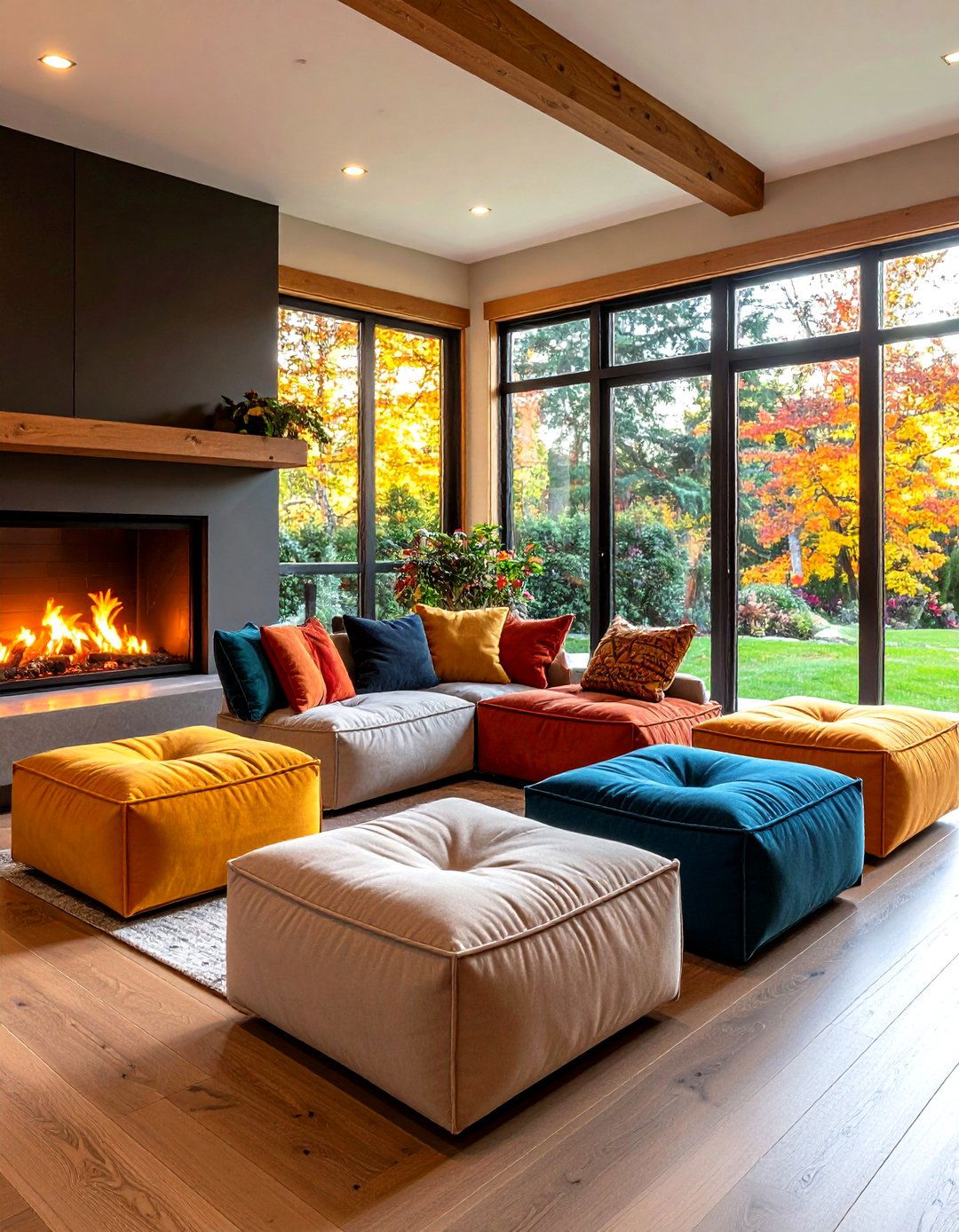 Modular Pouf Fireplace Bench for Layout Freedom - 20 Fireplace Bench Ideas